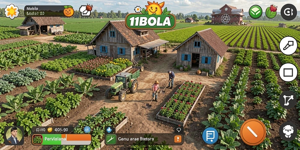 Tampilan screenshot gameplay 11BOLA yang menggambarkan pertanian yang asri.