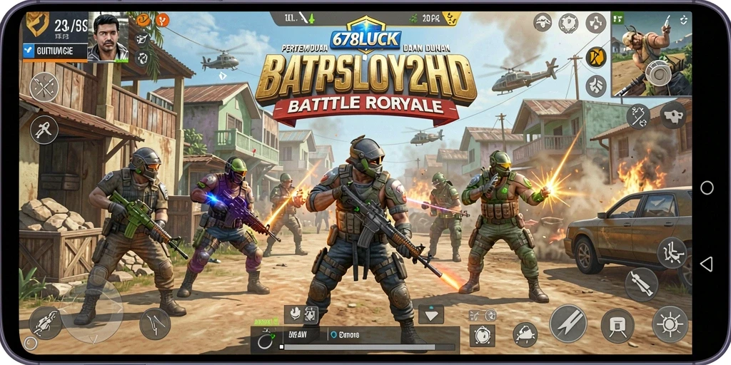 Tampilan screenshot utama 678LUCK yang menunjukkan aksi Battle Royale yang mendebarkan.