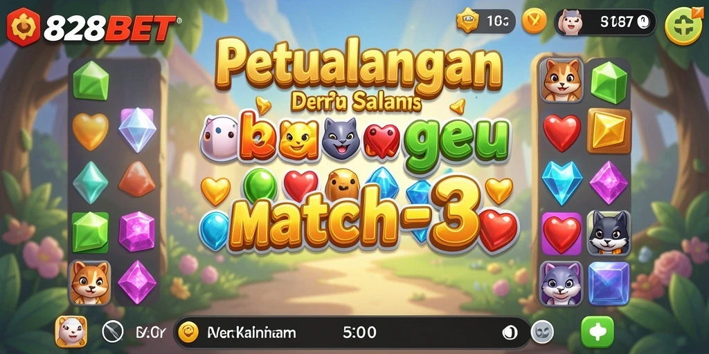 Screenshot gameplay 828BET menampilkan kombinasi warna-warni dalam level Match-3.