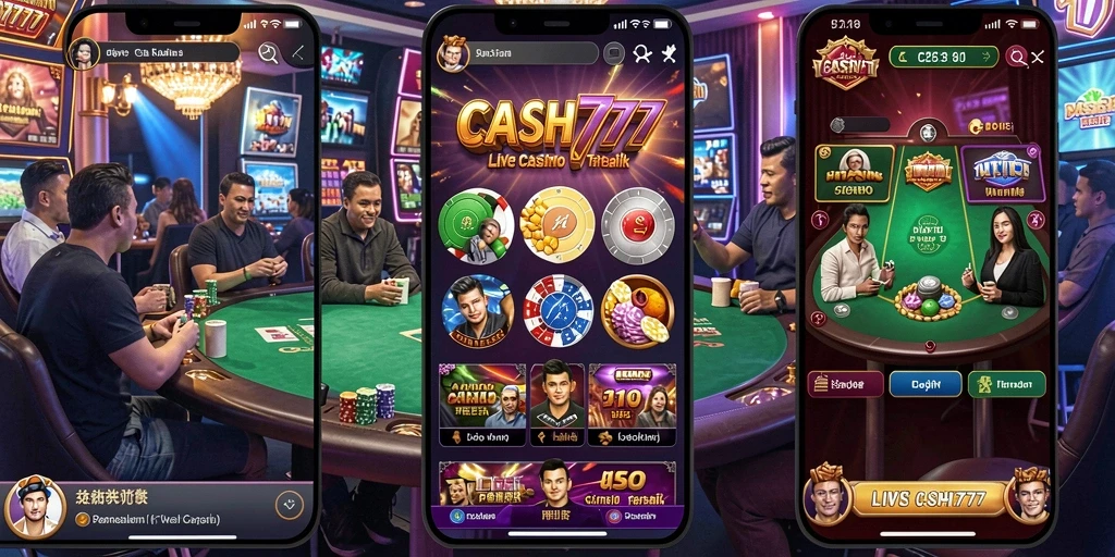 Screenshot gameplay CASH777 menampilkan dealer profesional di Live Casino.