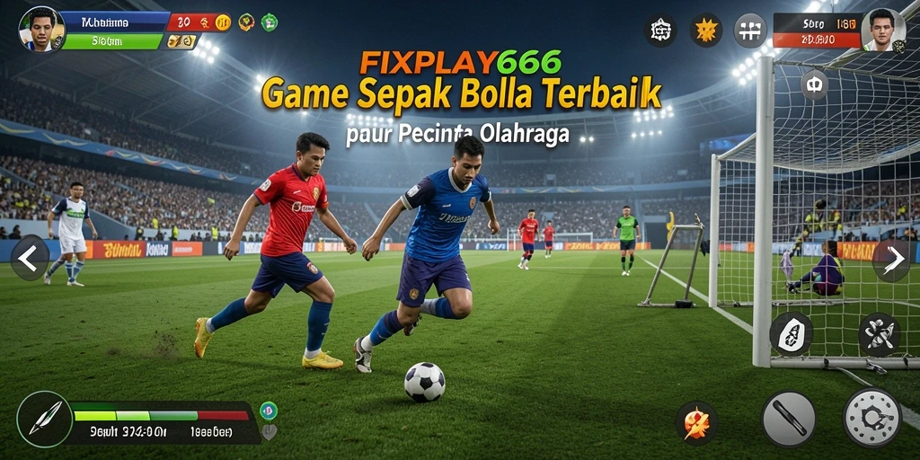 Screenshot utama FIXPLAY666 menampilkan aksi seru di lapangan sepak bola.