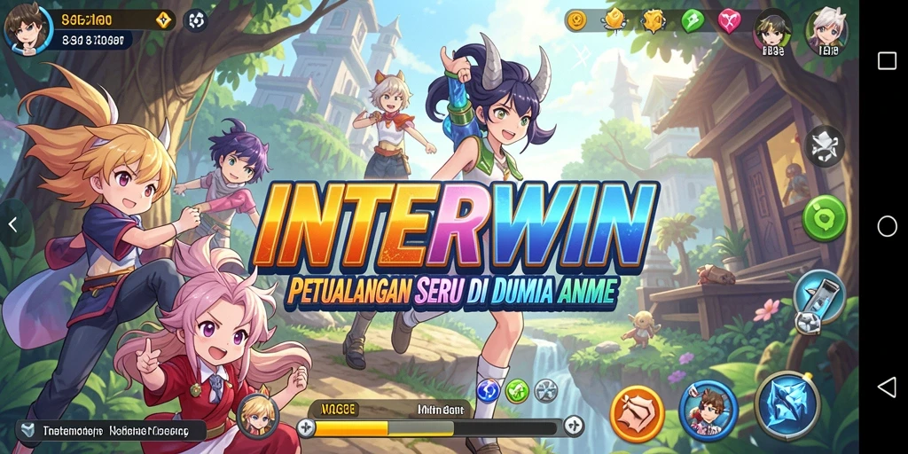 Tangkapan layar utama INTERWIN menampilkan aksi seru karakter dalam permainan Anime.