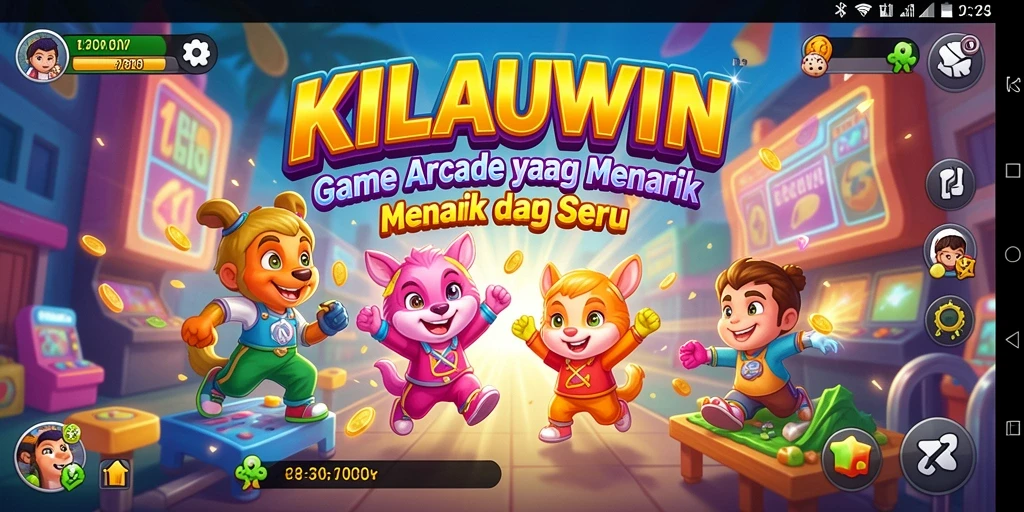 Tangkapan layar utama KILAUWIN menampilkan gameplay Arcade yang seru.