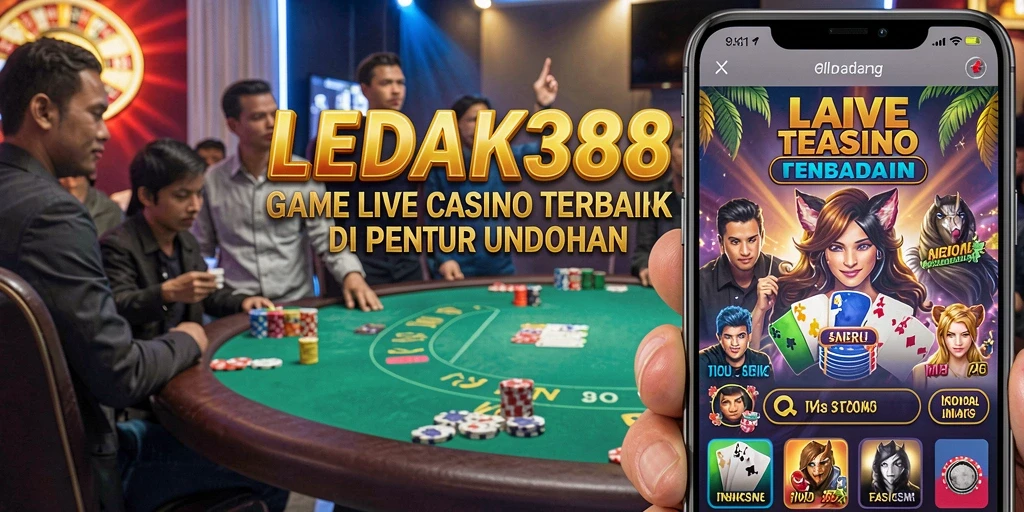 Tampilan gameplay LEDAK388 dengan dealer profesional dan suasana kasino.