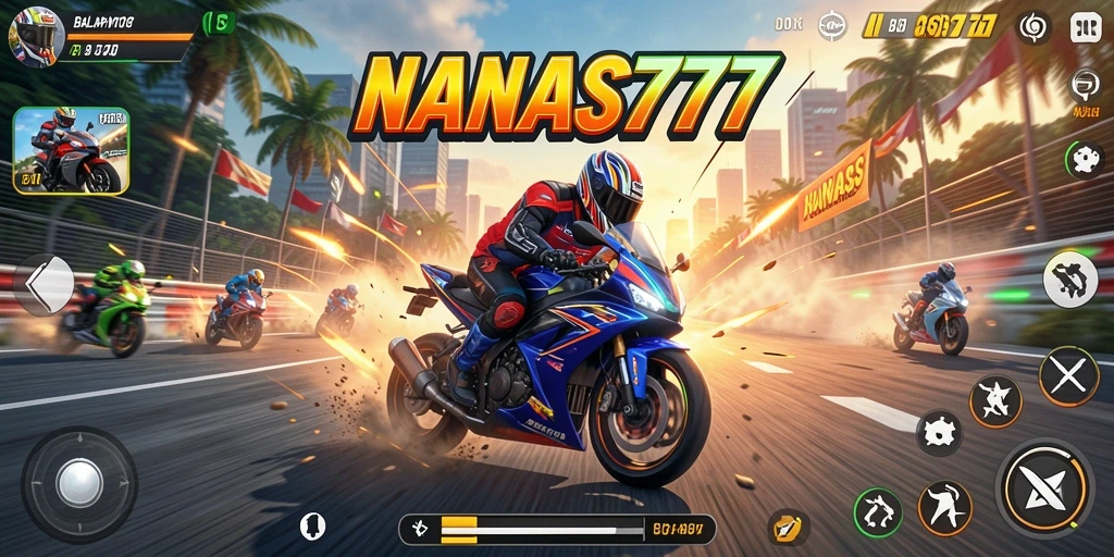 Screenshot gameplay NANAS777 yang penuh aksi balap motor.