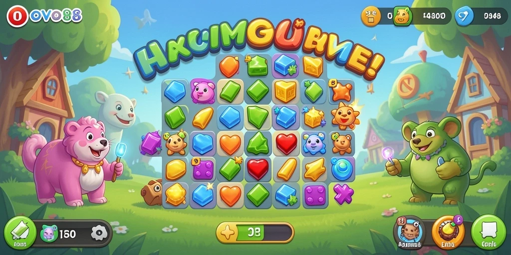 Gameplay seru OVO88 dengan tantangan Match-3 yang menarik.