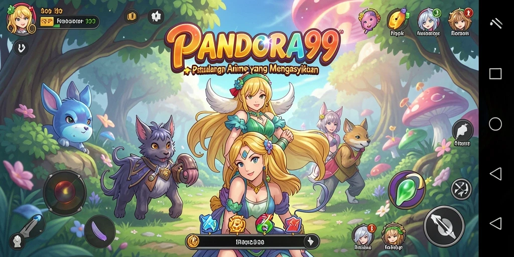 Tampilan gameplay PANDORA99 dengan karakter anime yang dinamis.