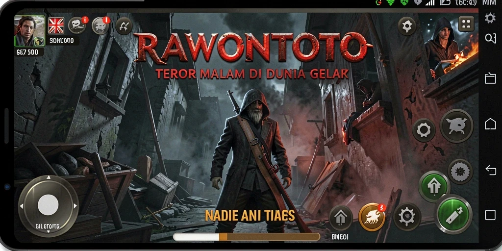 Tangkapan layar gameplay RAWONTOTO dengan suasana horor yang menegangkan.