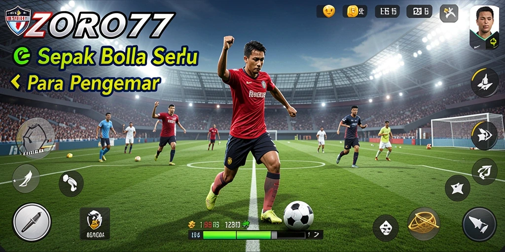 Screenshot gameplay ZORO77 menunjukkan laga sepak bola seru.