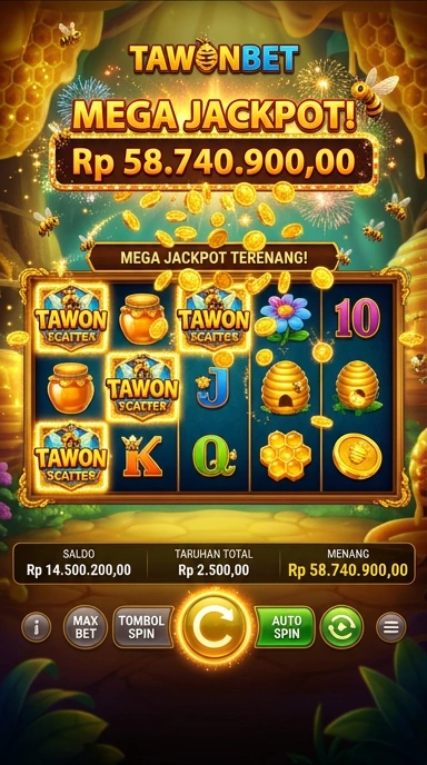 Tampilan utama aplikasi Tawonbet dengan berbagai pilihan kategori.